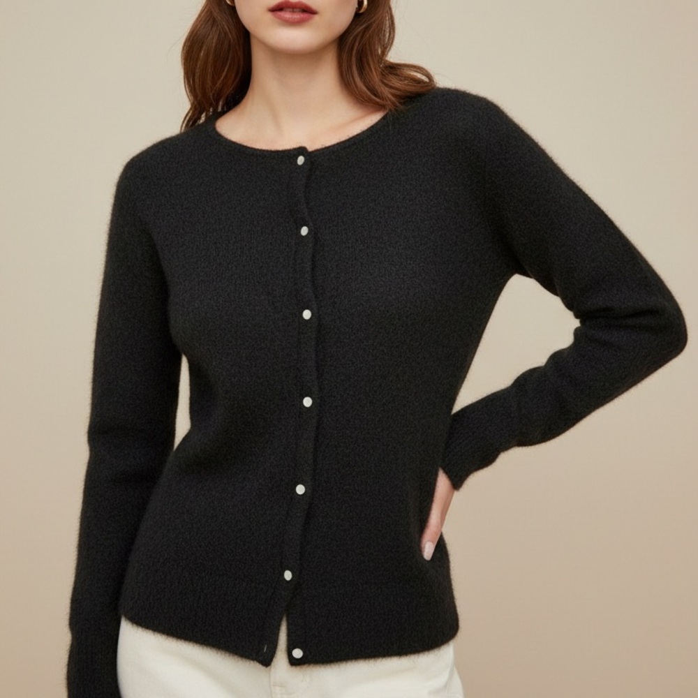 Sézane Black Button-Front Wool Cardigan